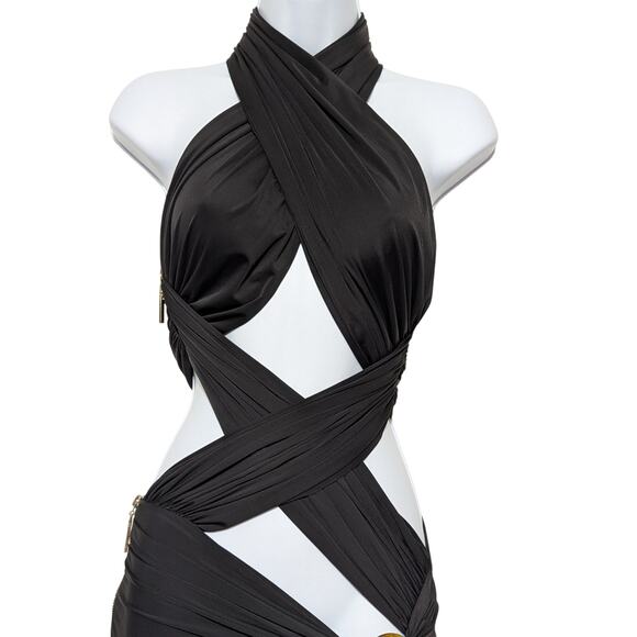 Bronx and Banco Cleopatra Small Black Maxi Dress Designer Gown Sexy Halter Dress - Picture 7 of 16